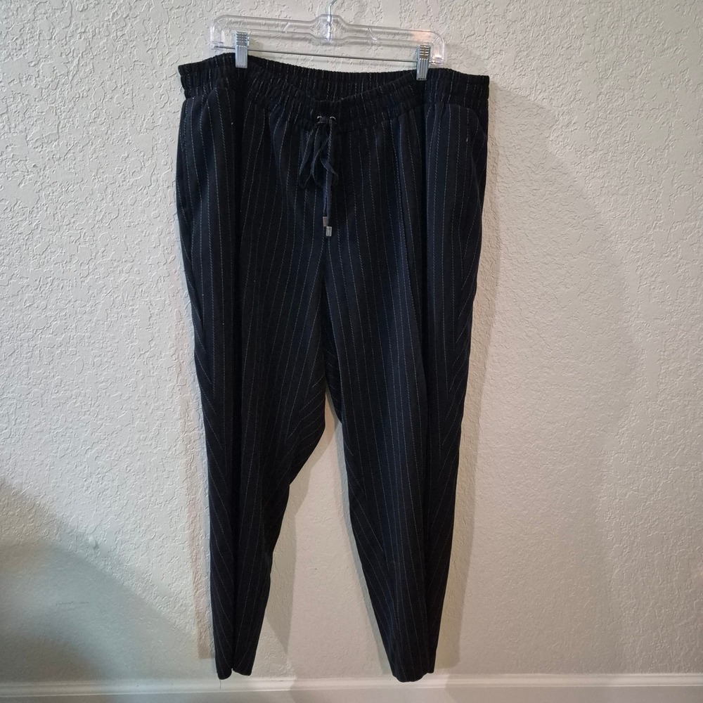 Lane Bryant Pants Womens 24 Plus Navy Blue Pinstripe Drawstring Tapered Career